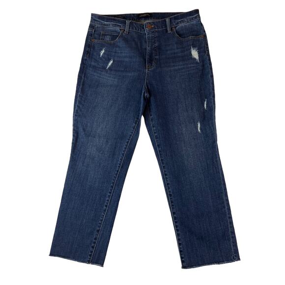 Talbots Denim - Talbots sz. 8 P Flawless 5 pocket slim straight leg denim jeans distressed #1603